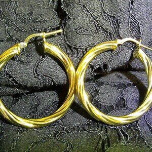 MODA AL MASSIMO 18K yellow Gold over Bronze Twisted Hoop Earrings 1 PAIR NWT